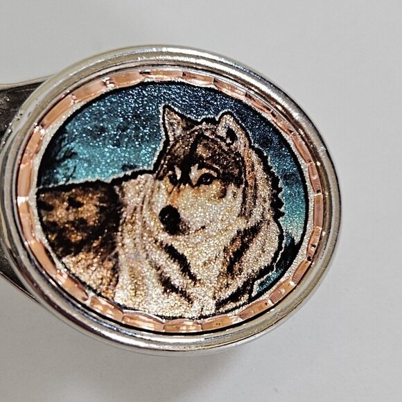Copper Reflections Timber Wolf Bracelet Copper Metal Leather Native Art Unique - Picture 12 of 13